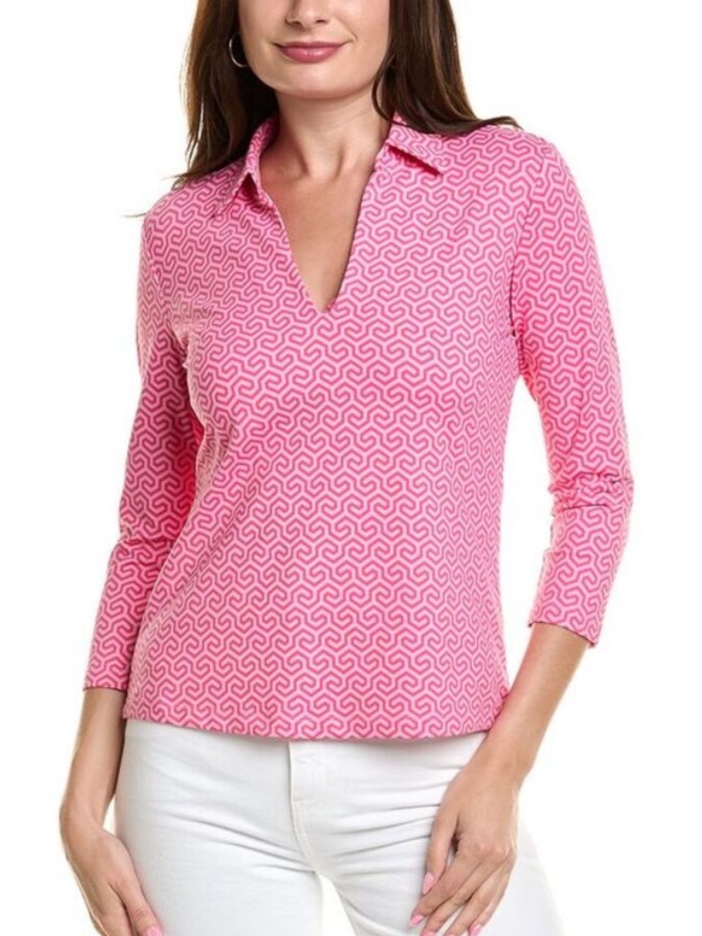 J. McLaughlin Aida 3/4 Sleeve Top Pink Honeycomb Catalina Cloth Medium NEW